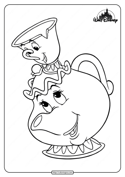 free printable mrs potts and chip coloring pages