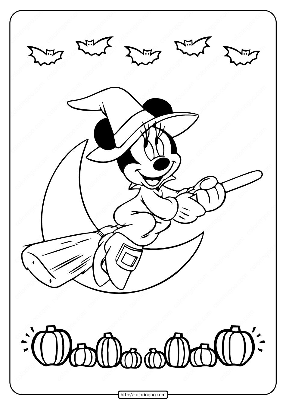 Minnie Mouse and Lovely Pumpkins Coloring Page