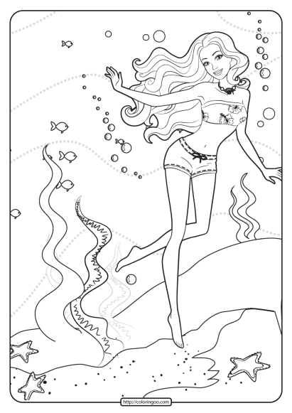 printable barbie tropical vacay coloring pages