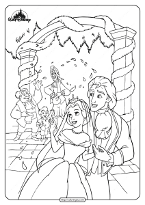 printable belle and her prince married coloring page