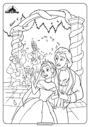 Printable Belle and Her Prince Married Coloring Page
