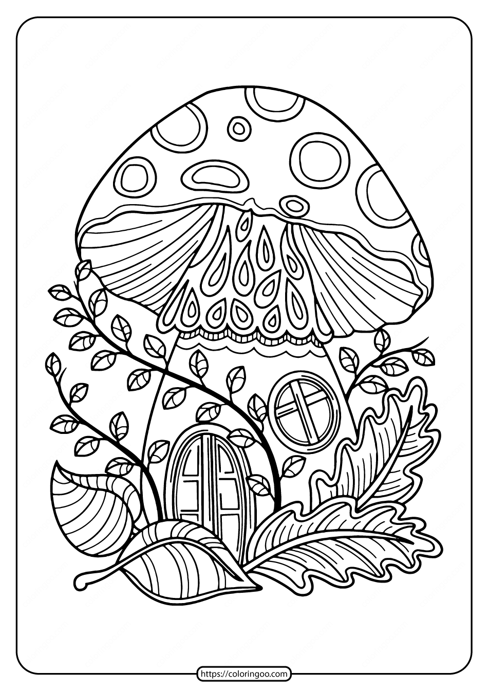 Printable Mushroom House Coloring Pages Vector Illustration Zen 