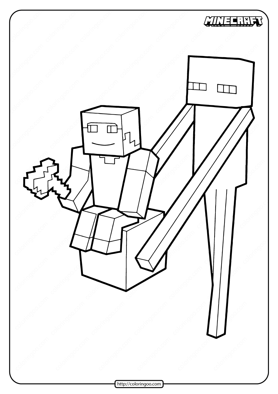 minecraft enderman with steve coloring pages