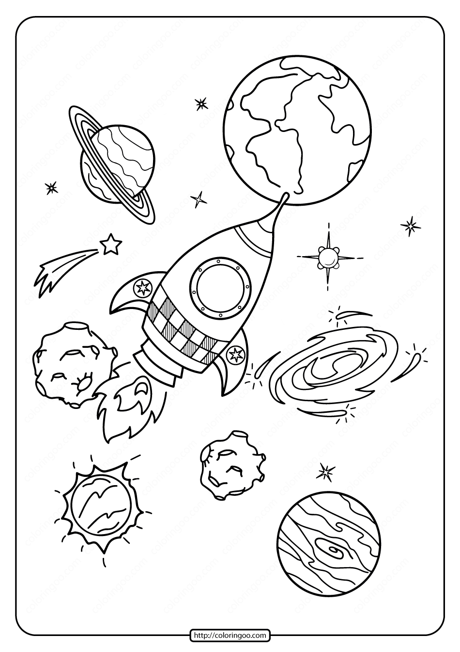 printable rocket and planets coloring pages