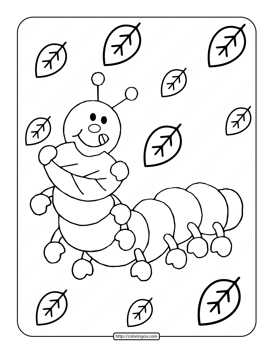 caterpillar with leaves coloring page