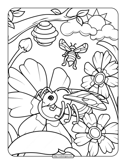 free printable adult bee coloring page 2