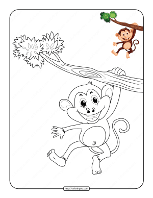 Monkey Hanging on a Branch Coloring Page