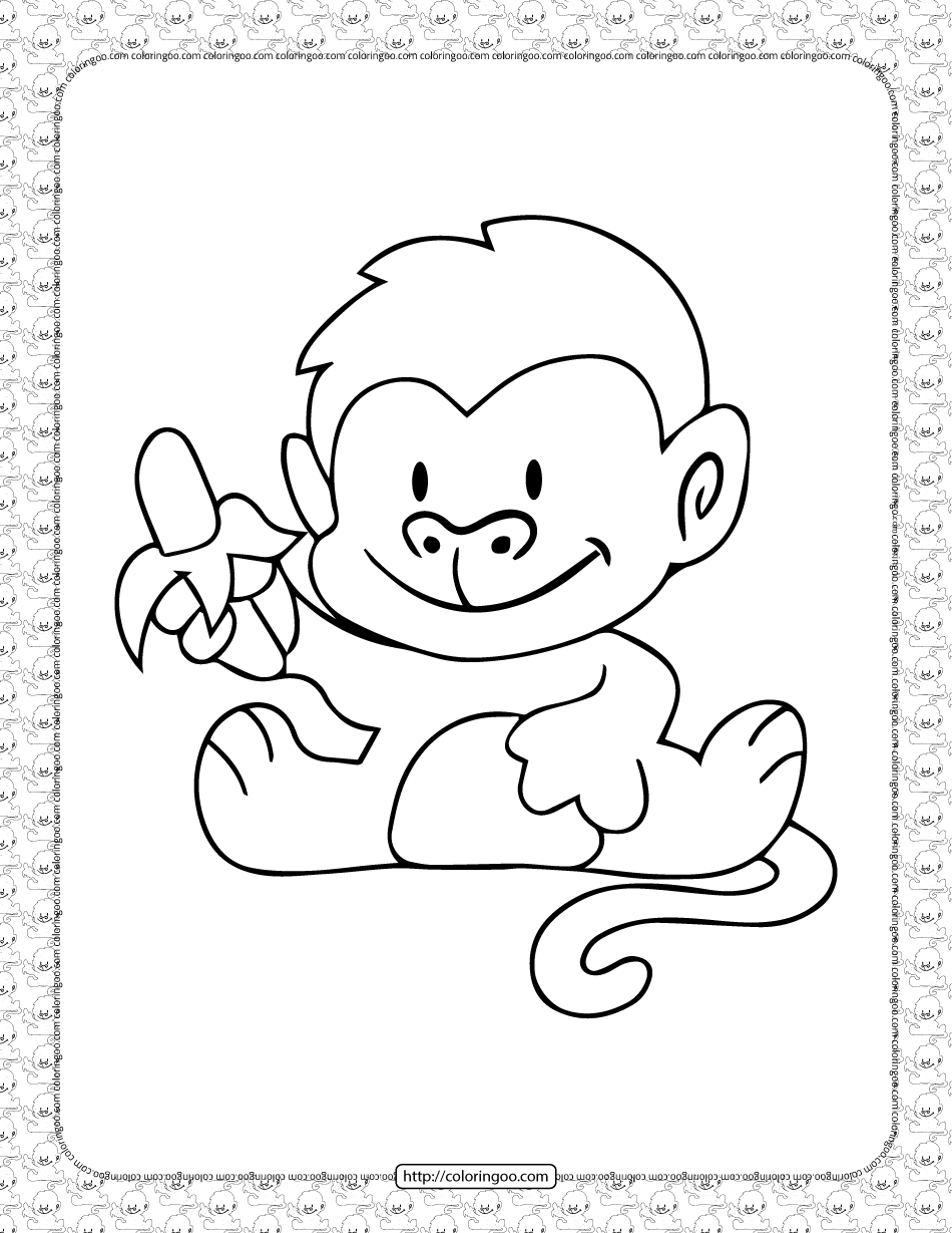 monkey with a banana coloring page