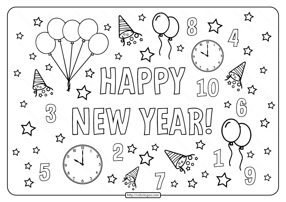 printable happy new year coloring pages