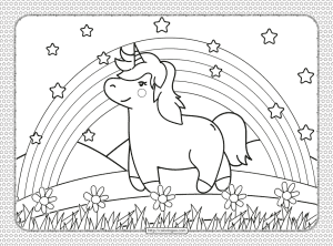 a unicorn under the rainbow coloring page