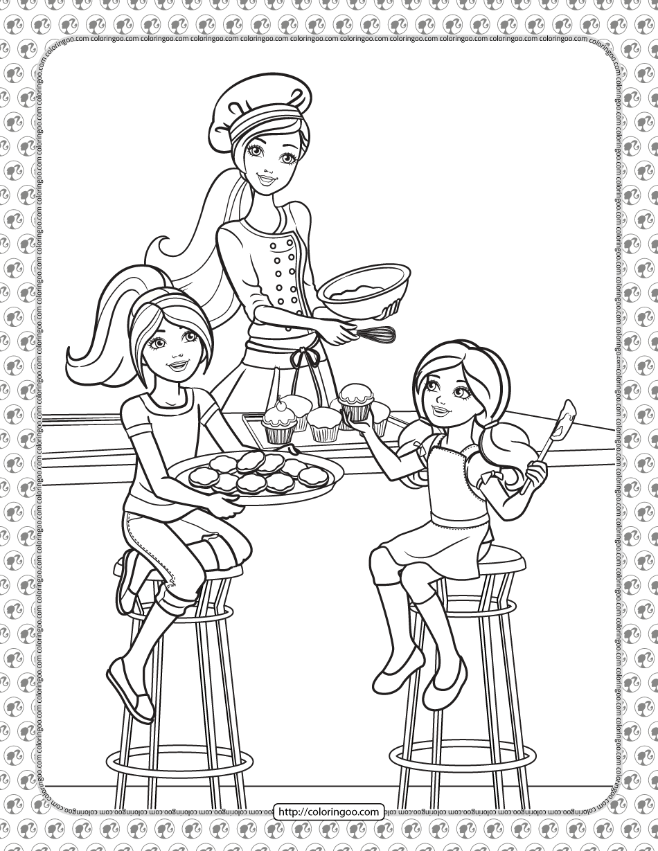 barbie in the kitchen coloring page