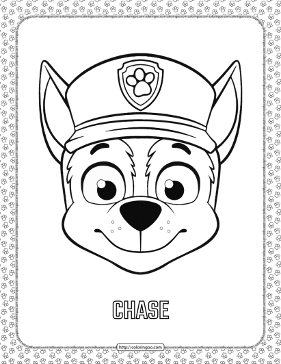 paw patrol cartoon chase head coloring page