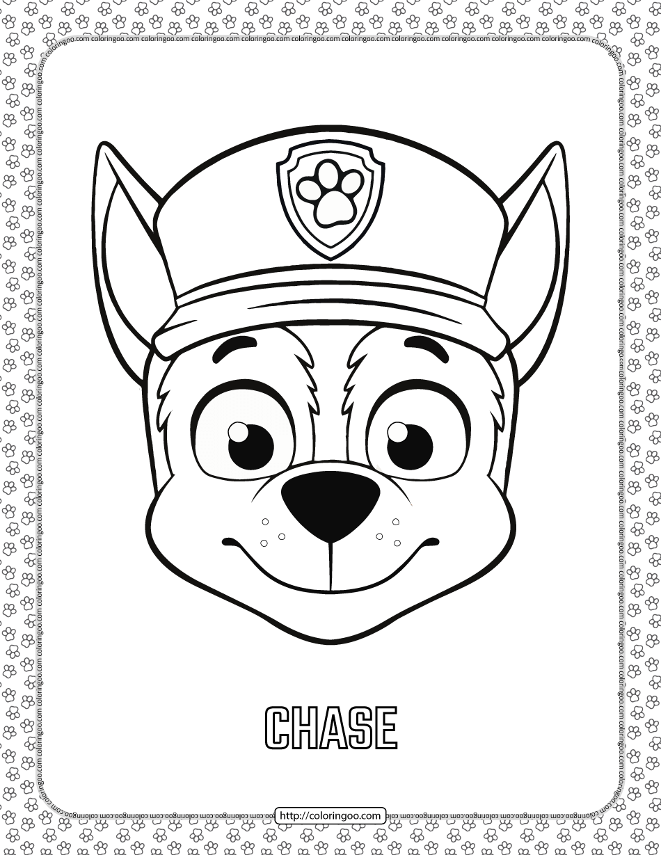 paw patrol cartoon chase head coloring page