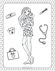 printable barbie pet vet coloring page