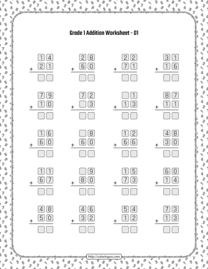 printable grade 1 addition worksheet 01