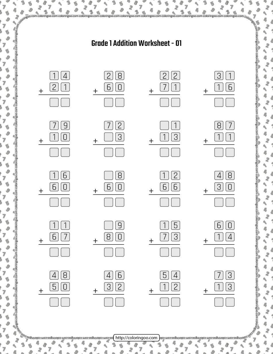 printable grade 1 addition worksheet 01