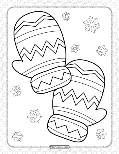 snow gloves coloring page for kids