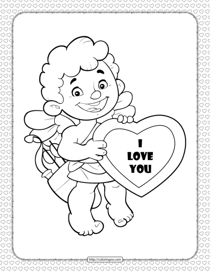 cupid holding a heart coloring page