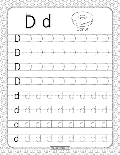 printable dotted letter d tracing pdf worksheet