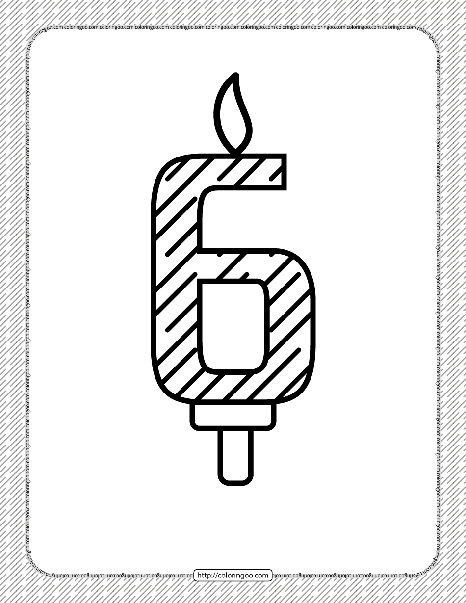 sixth year birthday candle outline coloring page