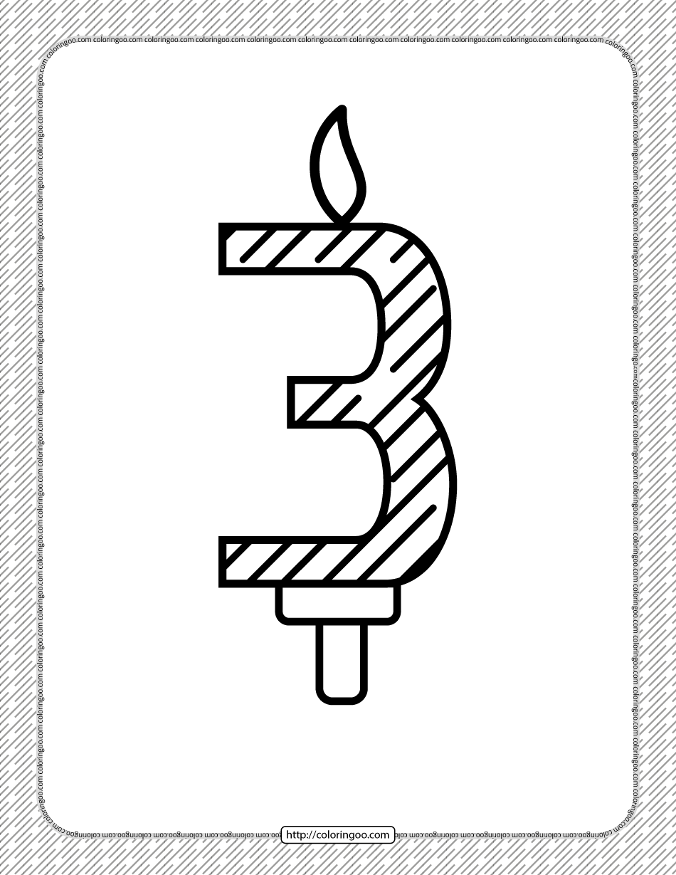 third year birthday candle outline coloring page