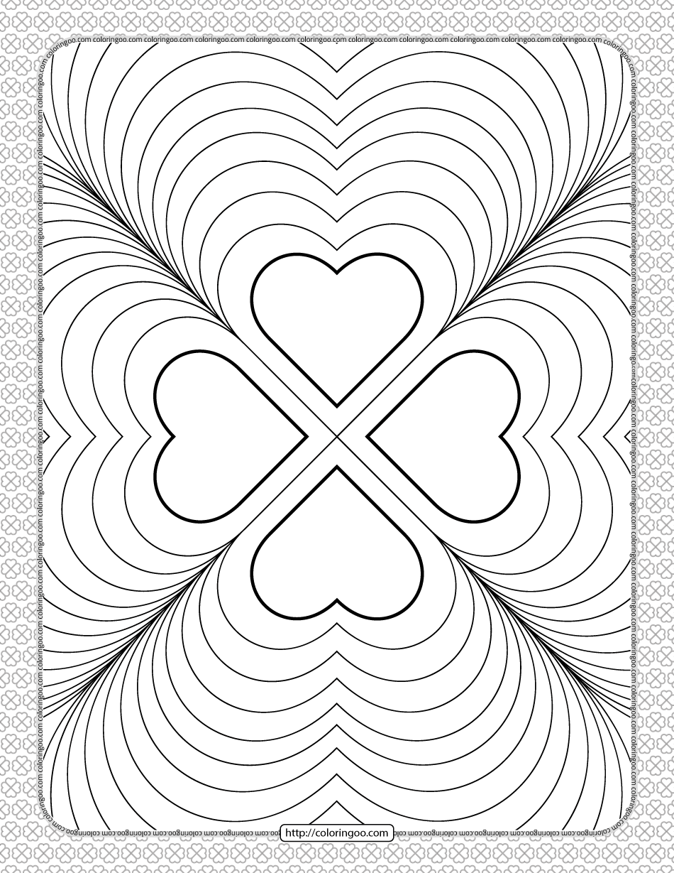 Valentine’s Day Four Hearts Coloring Page
