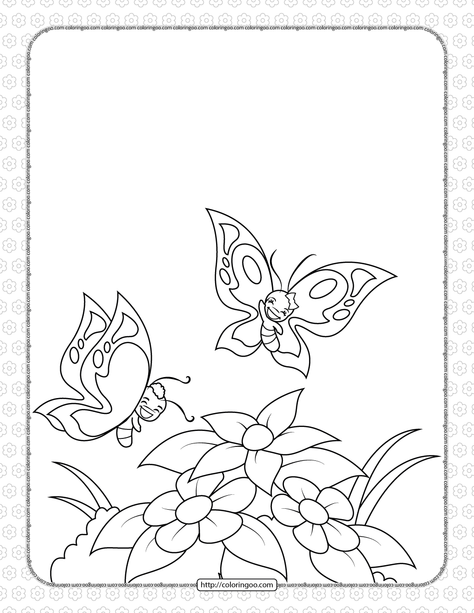cheerful butterflies on the flower coloring page