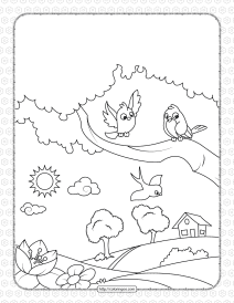 printable birds in the village coloring page