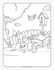 printable cat playing with a butterfly coloring page