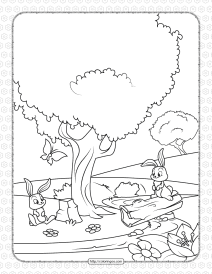 Printable Rabbits in the Spring Coloring Page