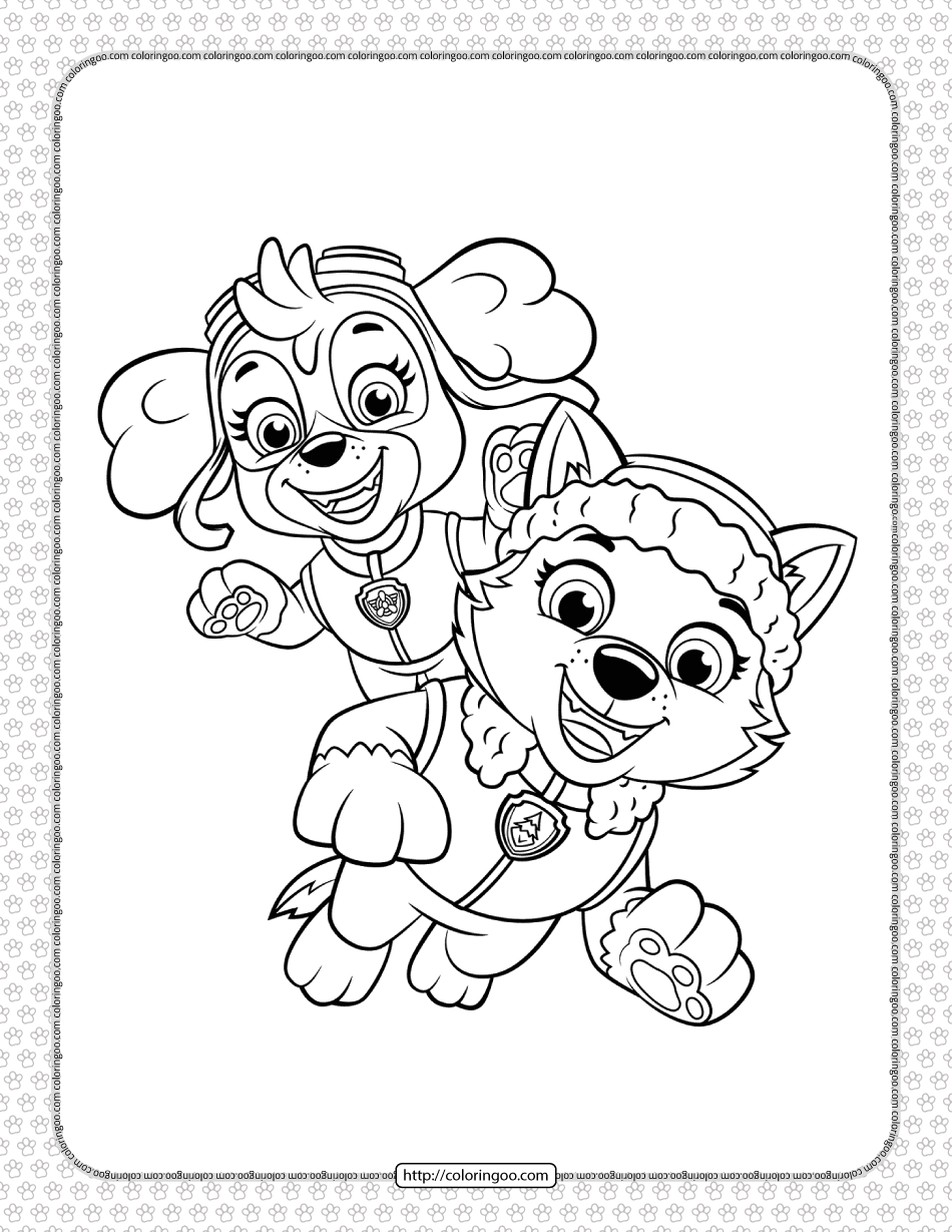 paw patrol skye and everest coloring page