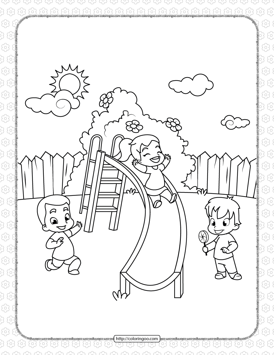 printable children in the park coloring page