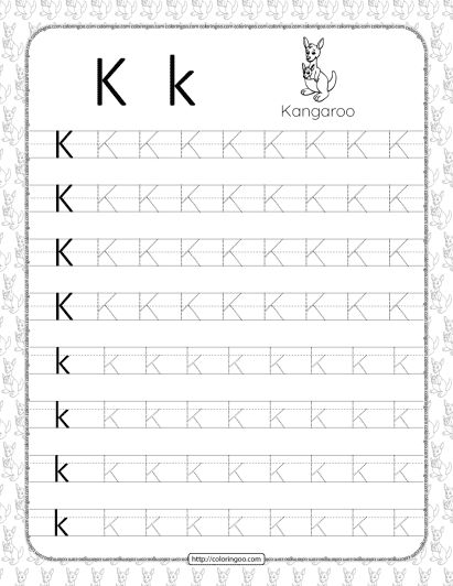 printable dotted letter k tracing pdf worksheet