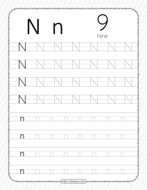 printable dotted letter n tracing pdf worksheet