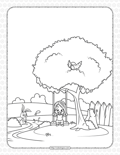 printable girl on a swing coloring page