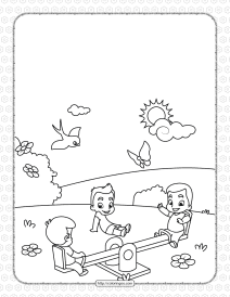 Printable Kids Play at Seesaw Coloring Page