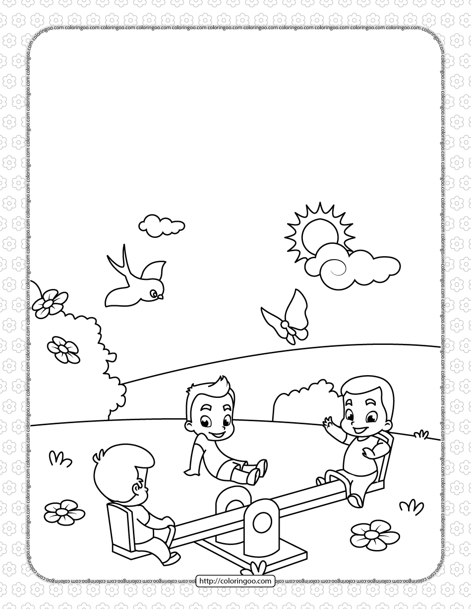 printable kids play at seesaw coloring page
