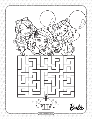 printables barbies birthday maze coloring page