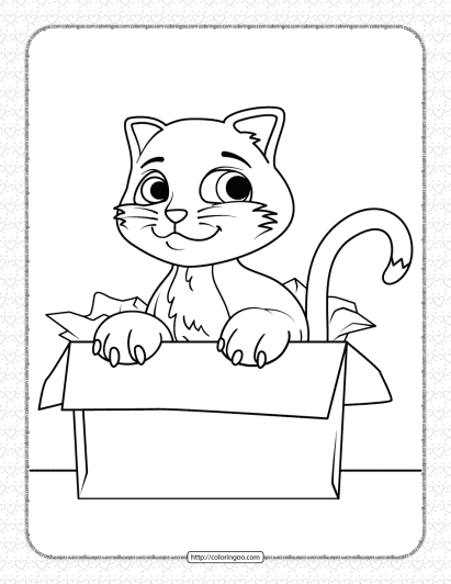 free printable cat in the box coloring page