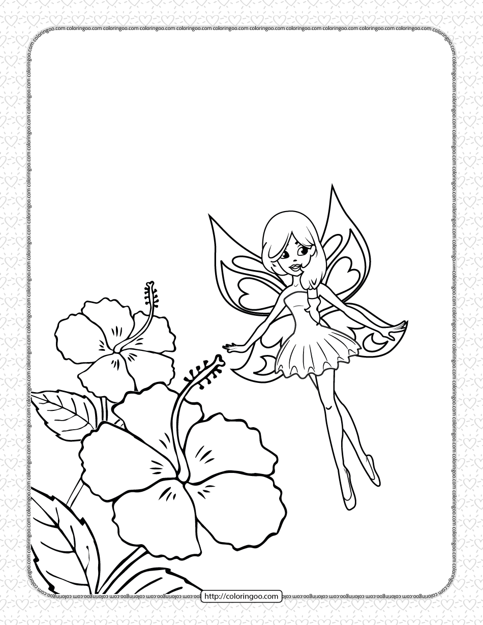 free printable fairy with flowers coloring page