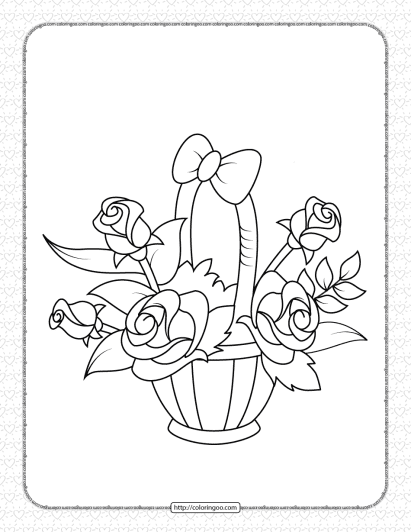 printable a basket of flowers coloring page