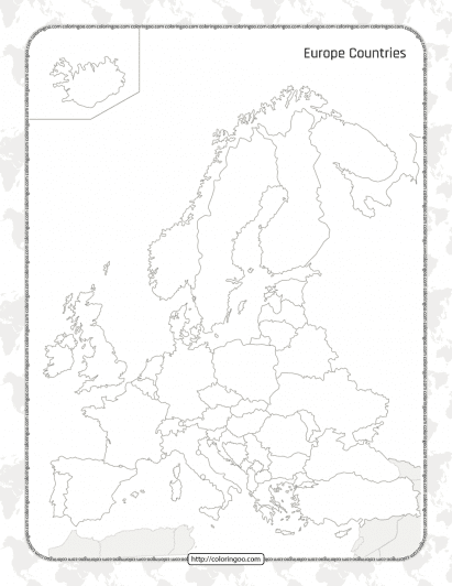 Printable Blank Map of the Europe Countries Worksheet