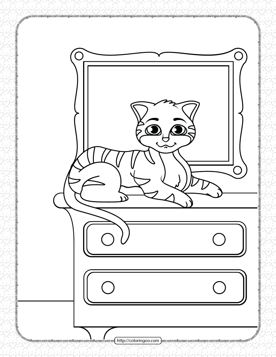 printable cat on the closet coloring page