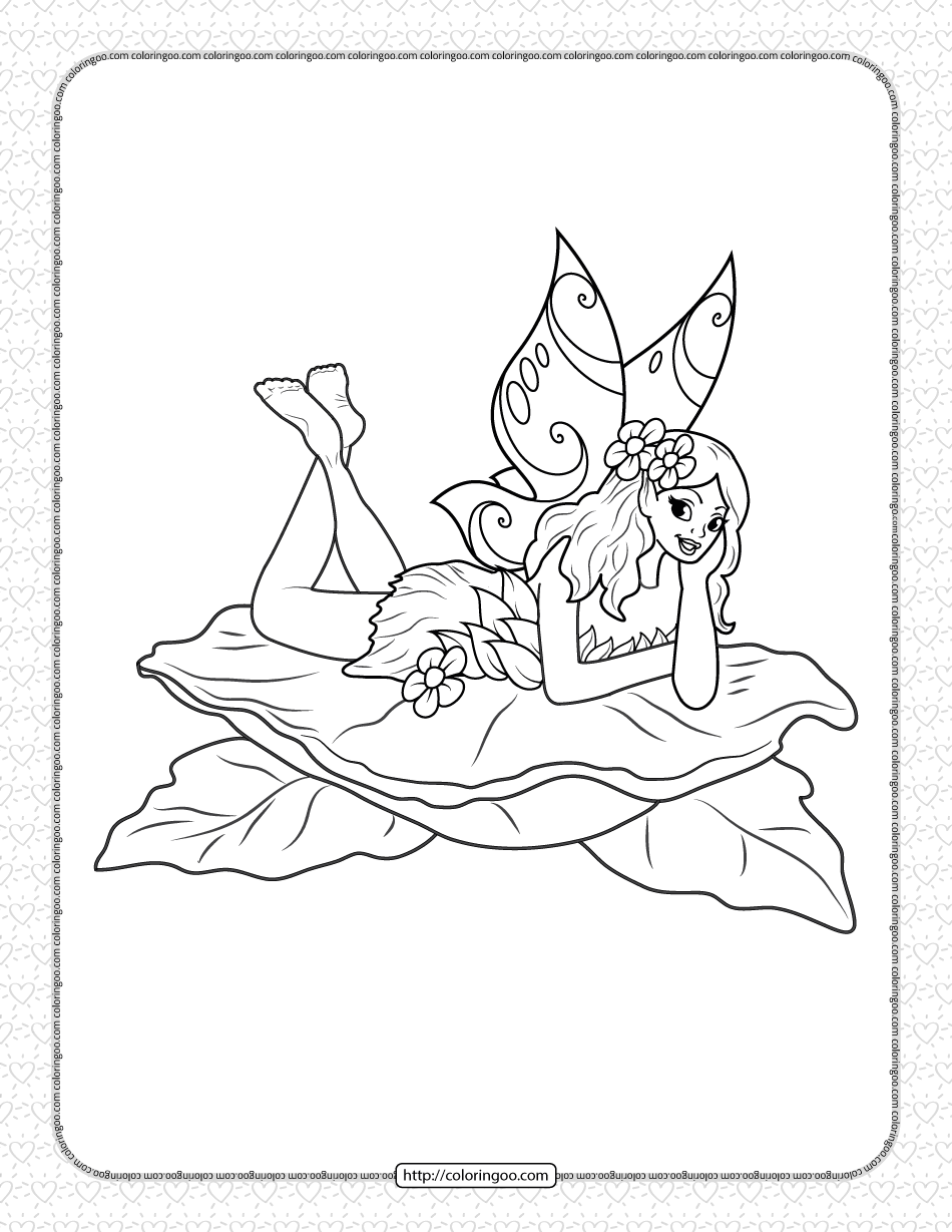 printable fairy on leaf coloring page
