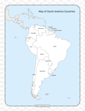 Printable Map of South America Countries Worksheet