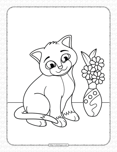 printable the cat next to the vase coloring page