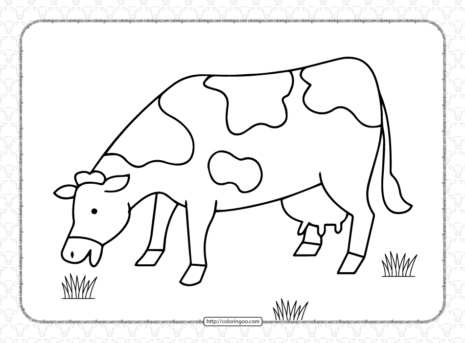 Free Printable Grazing Cow Coloring Page