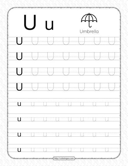 printable dotted letter u tracing pdf worksheet