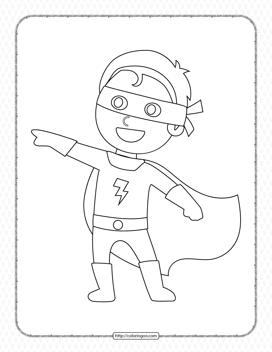 boy wearing superhero costume coloring page