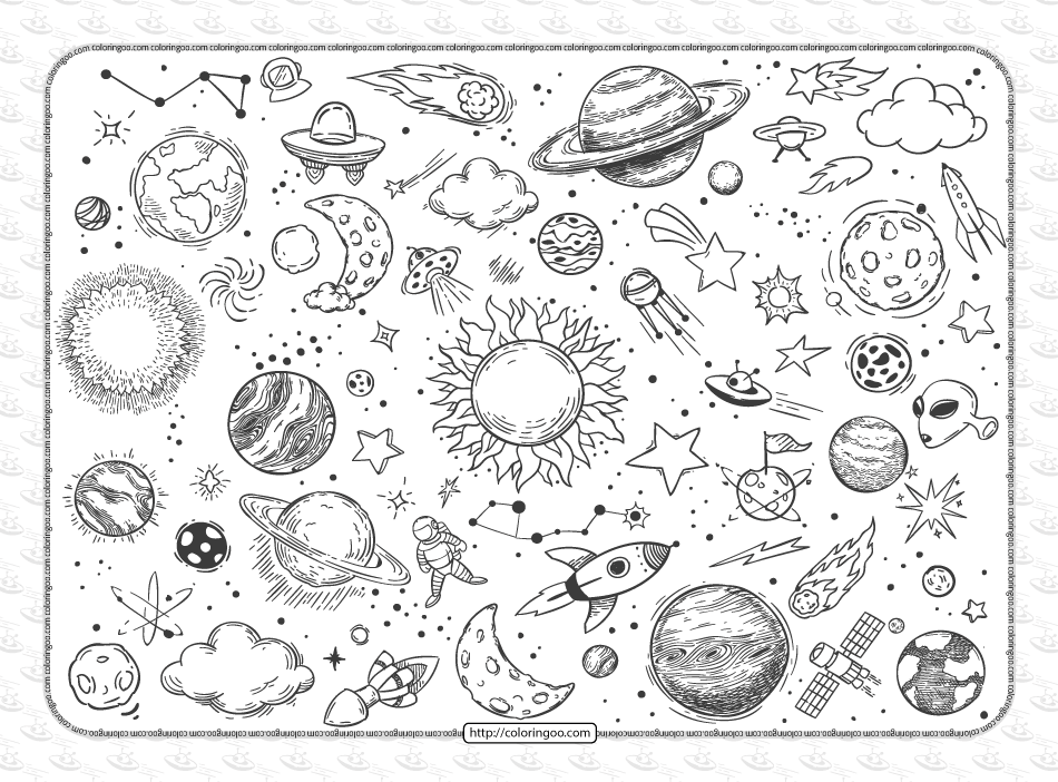 free printable space doodles pdf coloring book